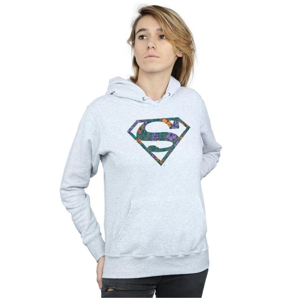 DC Comics Womens/Ladies Superman Floral Logo 1 Hoodie / Heather Grey